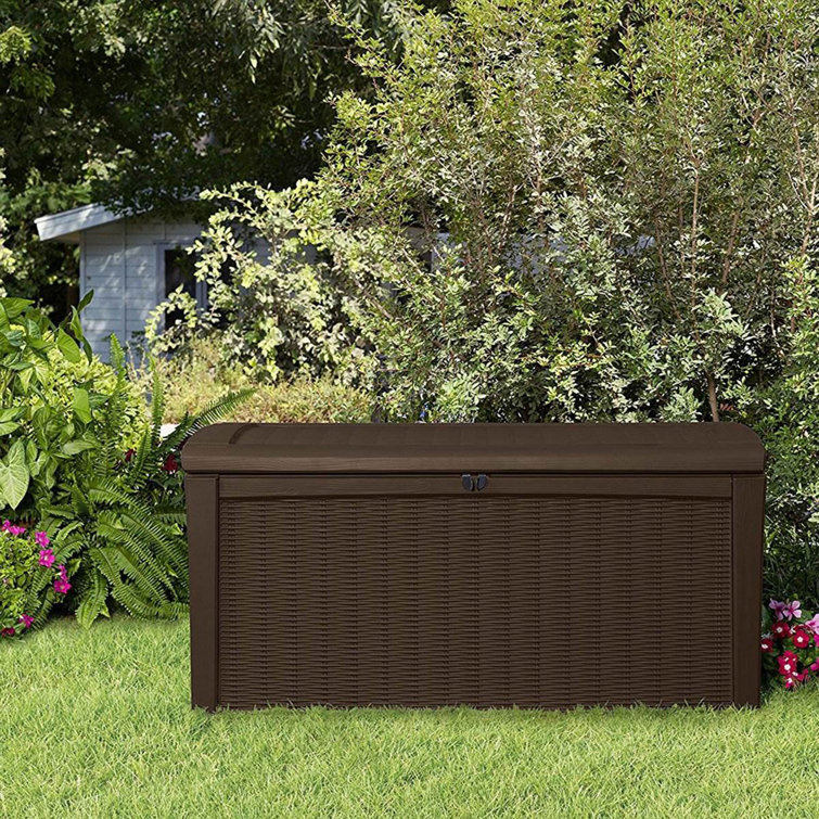 Keter Borneo 110 Gallon Rattan Wicker Resin Patio Deck Storage Box